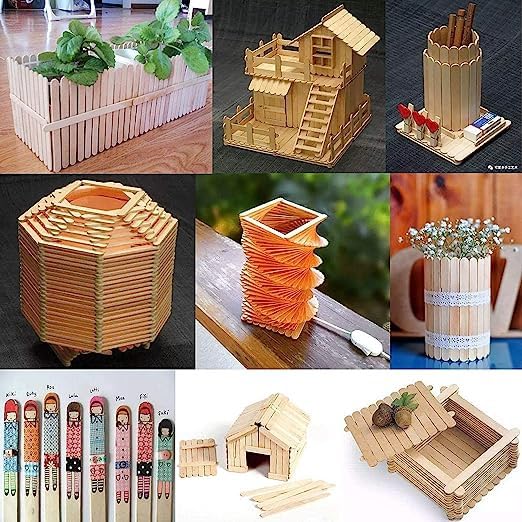 Natural Wood Ice Cream Sticks/Popsicle Sticks 100 Pcs (Ideal for Arts & Craft, DIY and School Projects)
