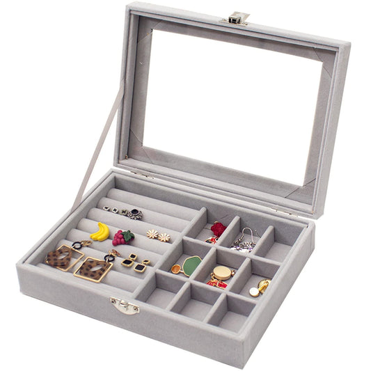 Velvet Jewellery Box Organiser with lock & display 9 Grids