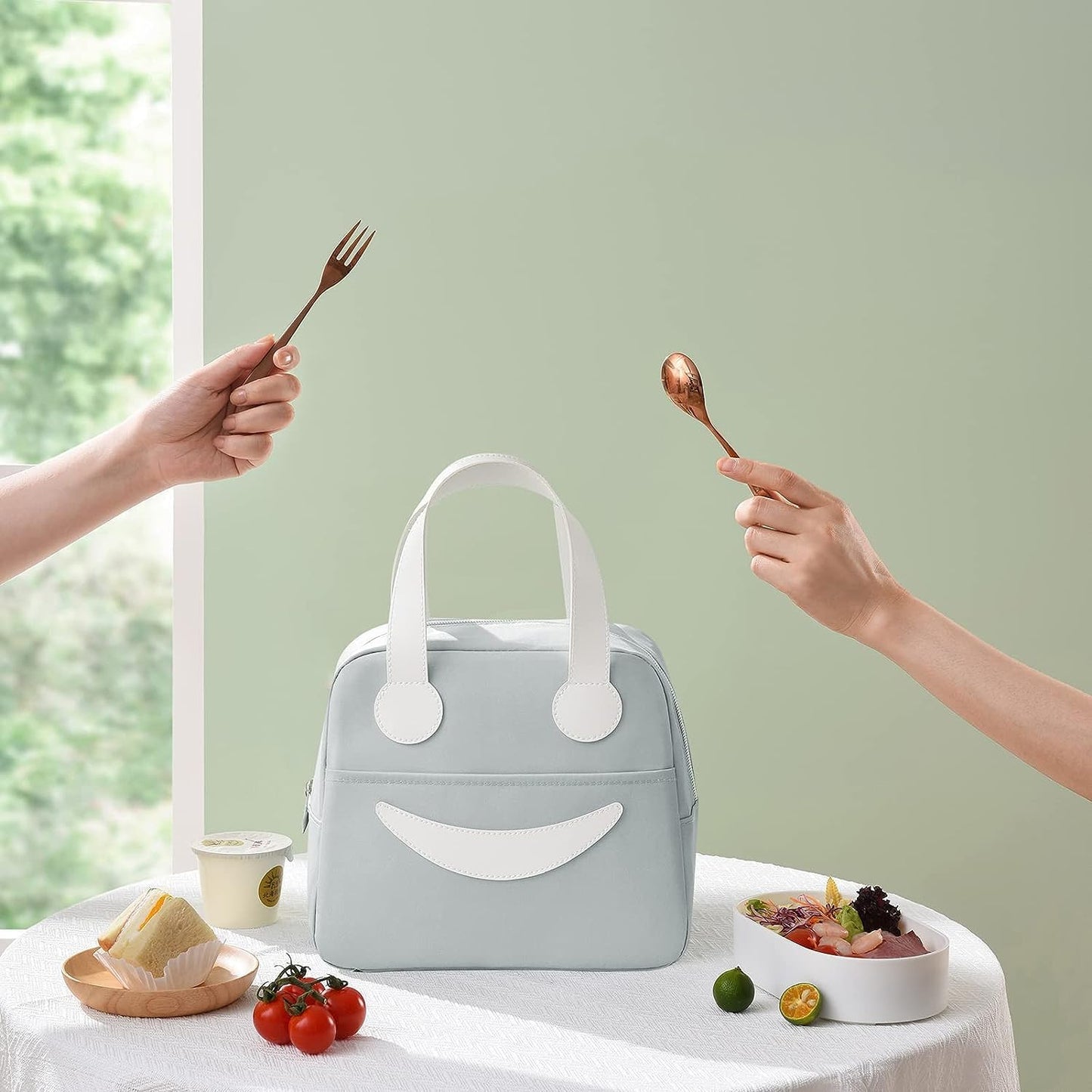 Smiley Lunch Bags for School, Office, Travel with Aluminum Lining, Leakproof