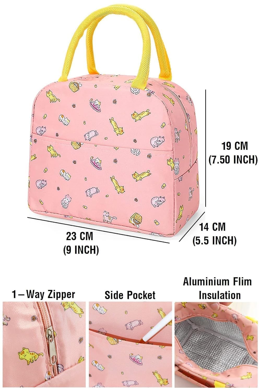 Insulated Lunch Bags For Office, Women, Men & Kids | Portable And Reusable (Orange Cat)