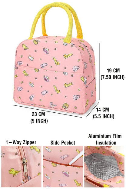 Insulated Lunch Bags For Office, Women, Men & Kids | Portable And Reusable (Orange Cat)