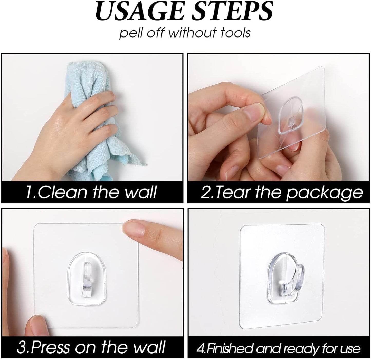 Sticker Wall Hooks For Hanging | Transparent & Waterproof (Pack Of 10)