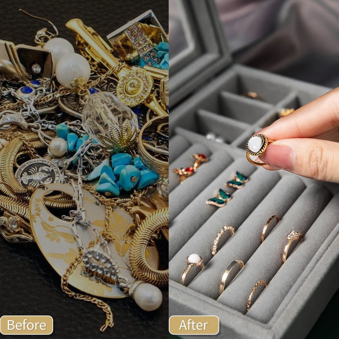 Velvet Jewellery Box Organiser with lock & display 9 Grids