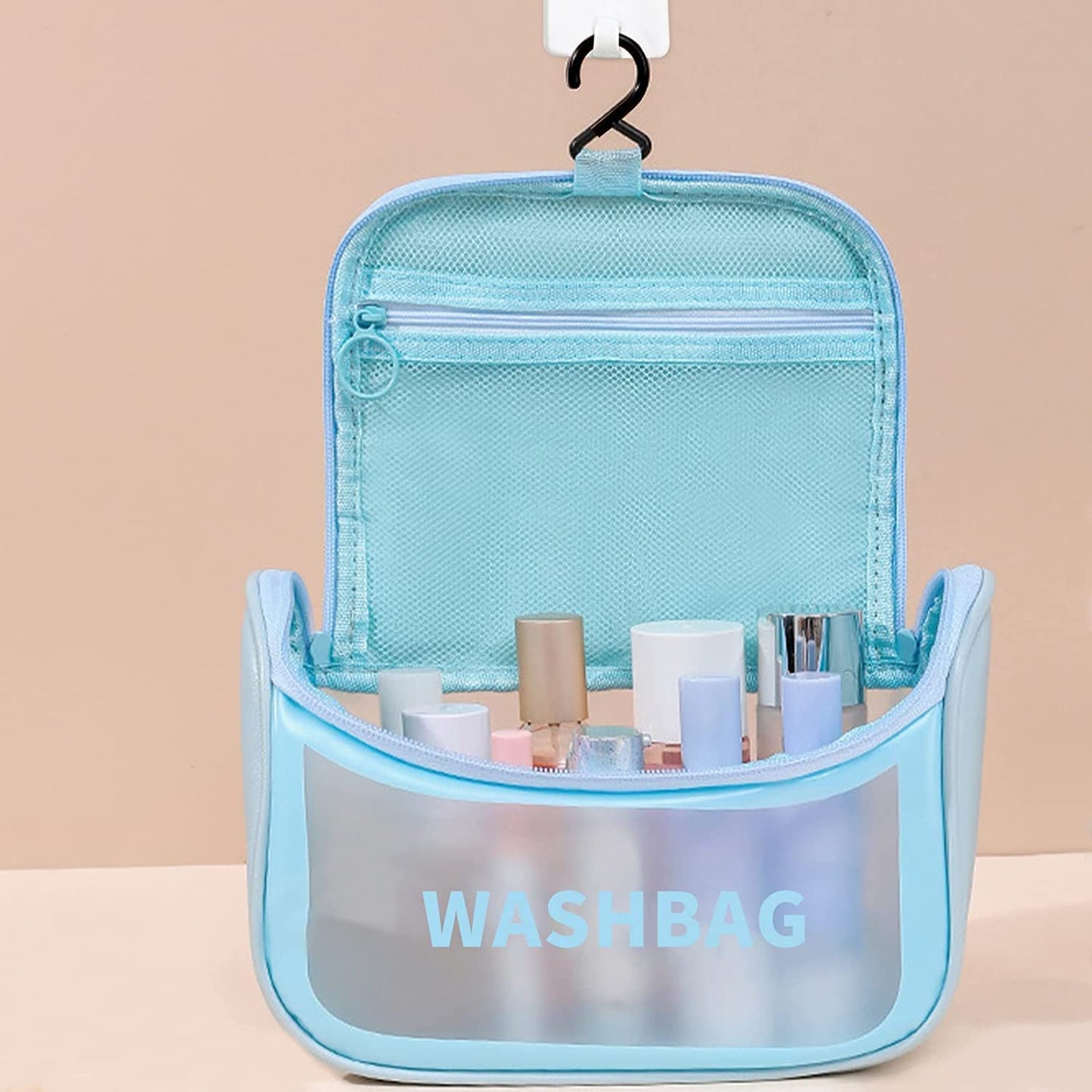 Multi-Functional Large Makeup Pouch For Women | Waterproof Pvc Cosmetic Bags With Hook For Girls - Blue (Sale)
