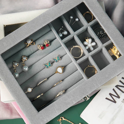Velvet Jewellery Box Organiser with lock & display 9 Grids