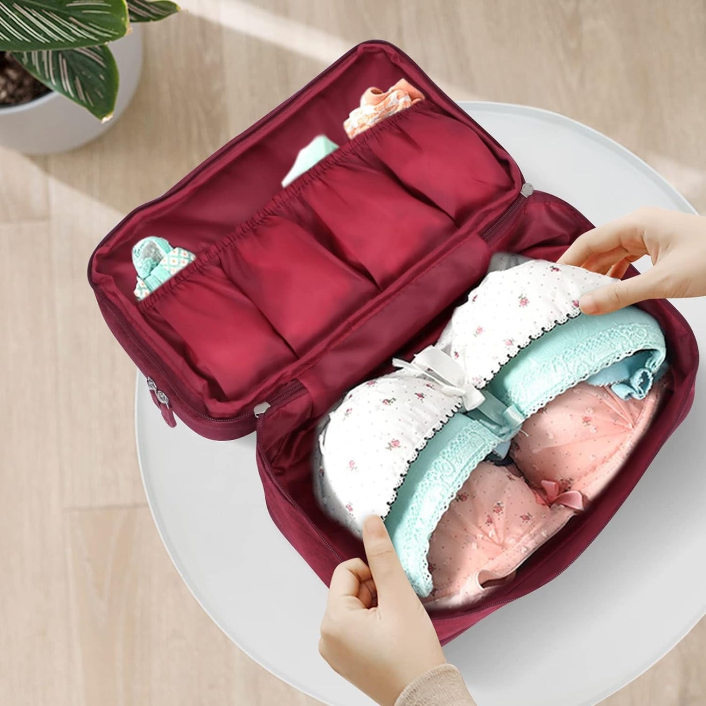 5 compartment Travel Organizer Bag for Storage of Bra, Panty, Underwear, Cosmetics, Toiletry Bag
