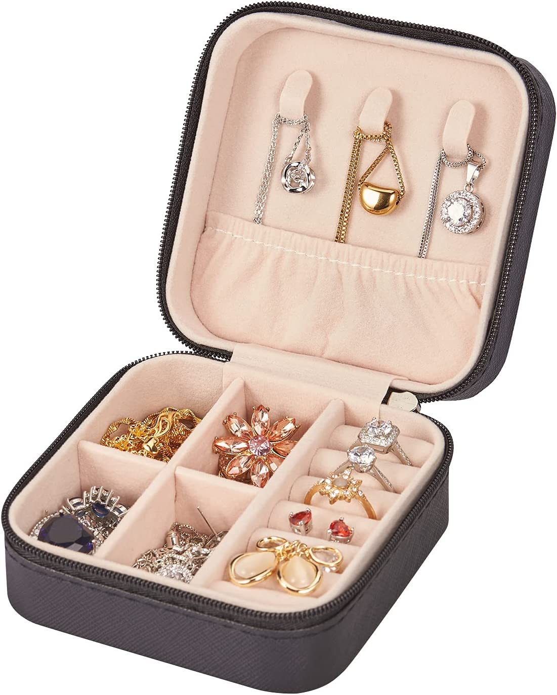 Houme Portable Jewellery Organiser with Dividers & Container for Rings, Earrings, Necklace - Pack of 2