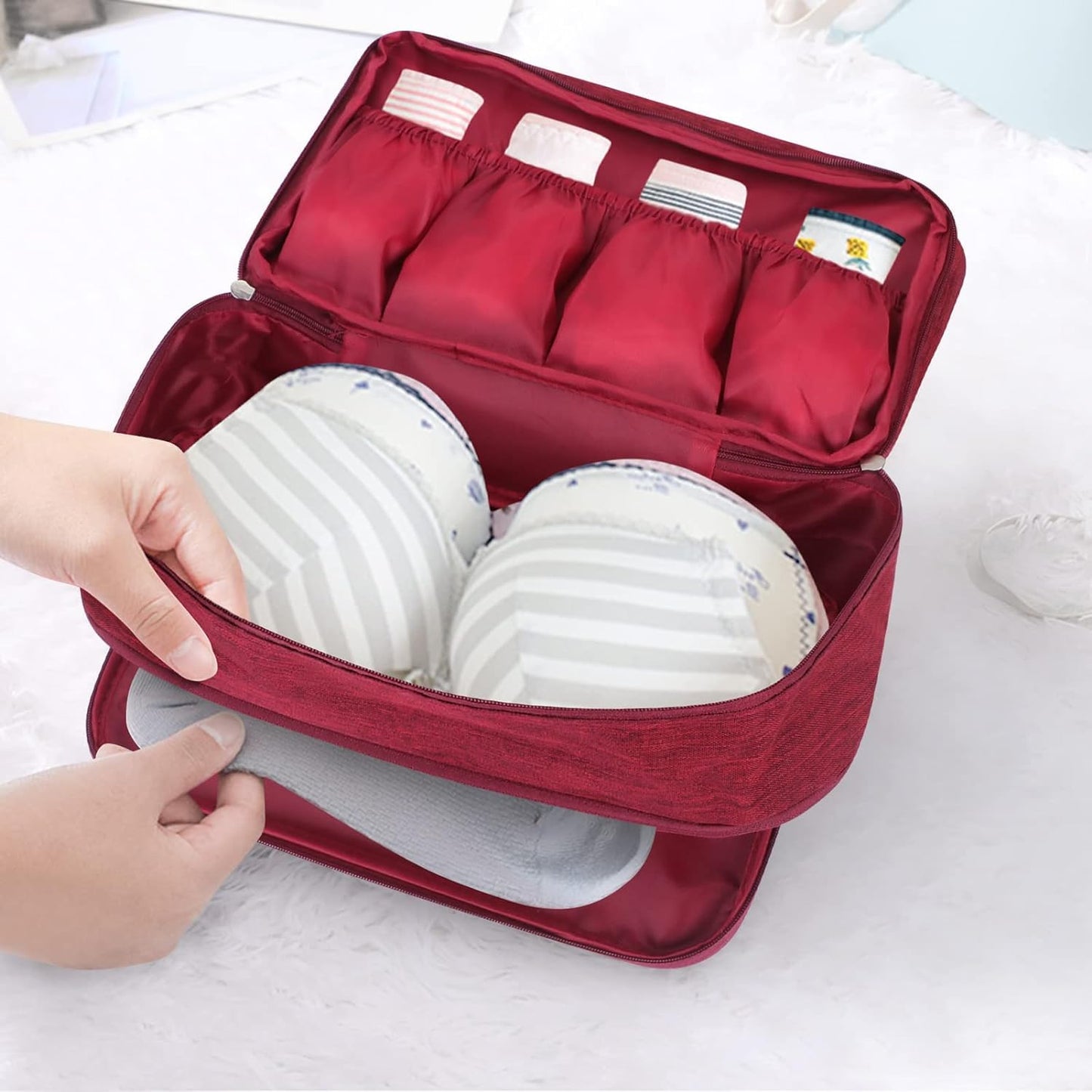 5 compartment Travel Organizer Bag for Storage of Bra, Panty, Underwear, Cosmetics, Toiletry Bag