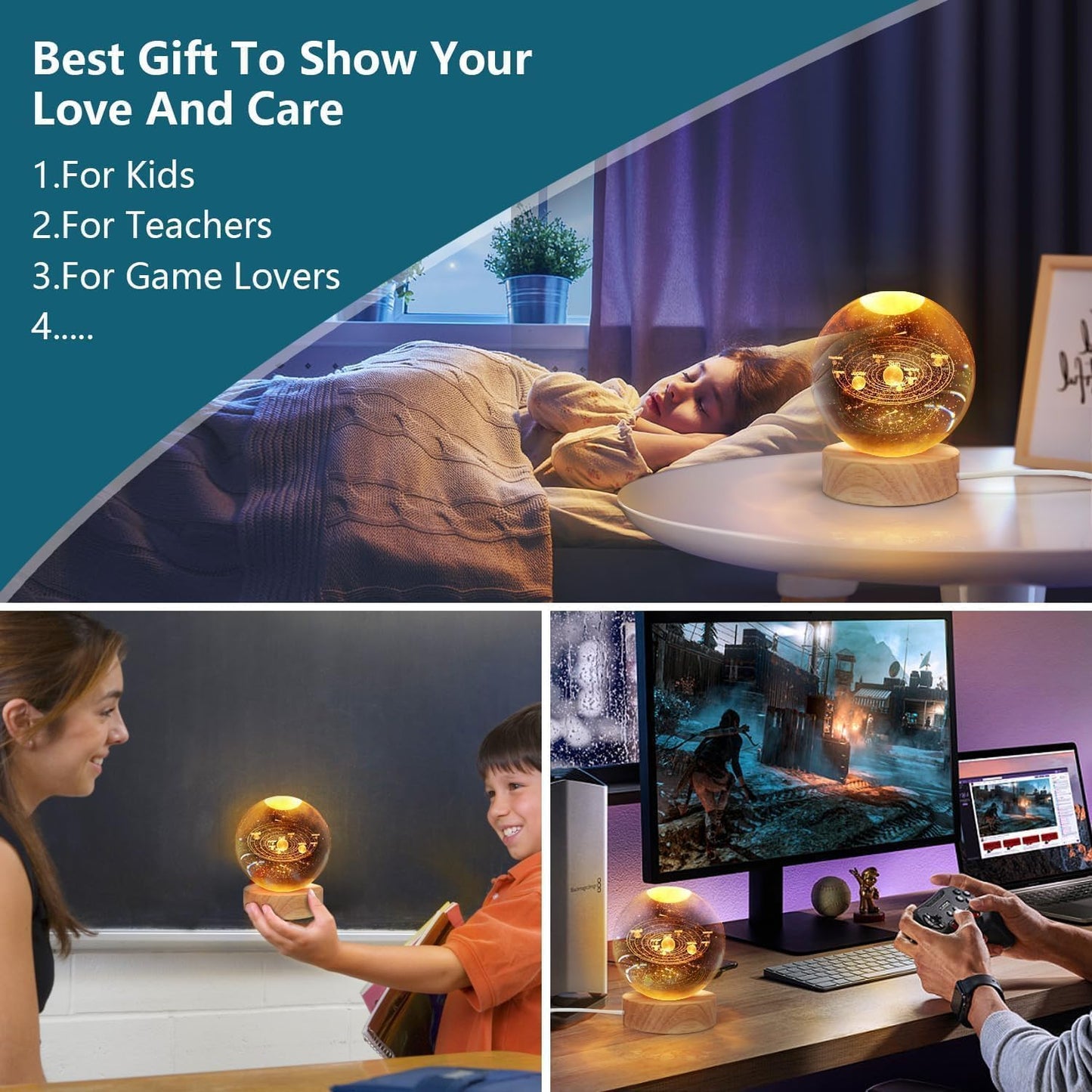 3D Galaxy Crystal Ball Night Lamp with USB Table LED - Dolphins