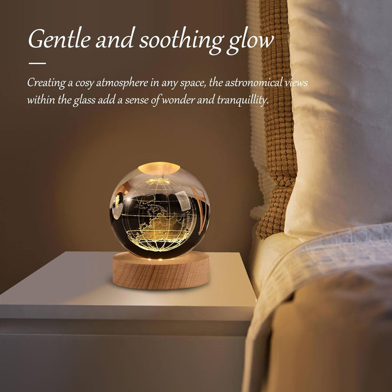 Earth crystal ball night lamp — 6 cm K9 crystal ball on a 6 cm wooden LED base