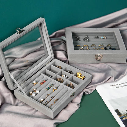 Velvet Jewellery Box Organiser with lock & display 9 Grids