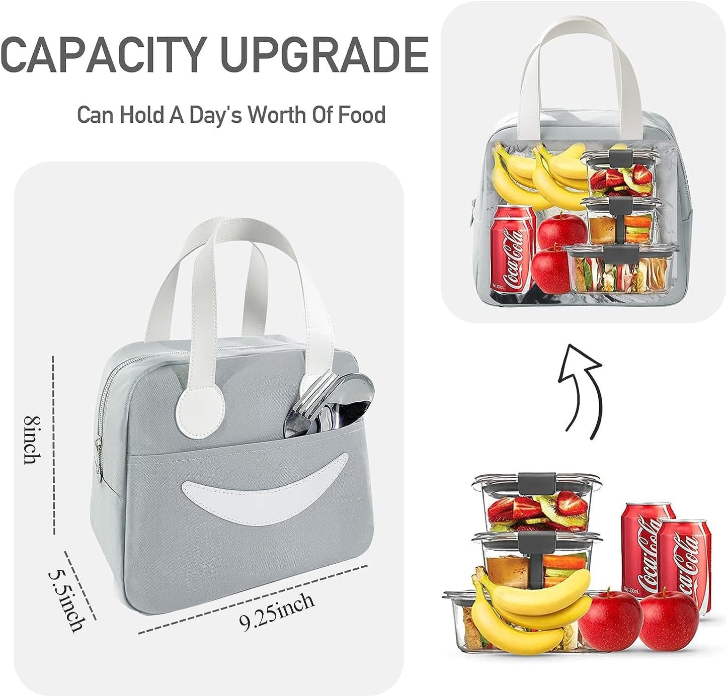 Smiley Lunch Bags for School, Office, Travel with Aluminum Lining, Leakproof