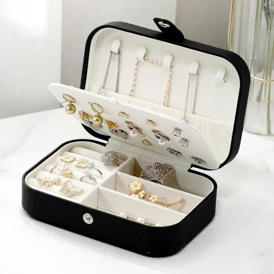 Jewellery Organisers Box PU Leather Storage Case for Rings, Earrings, Necklace | Medium (Black)