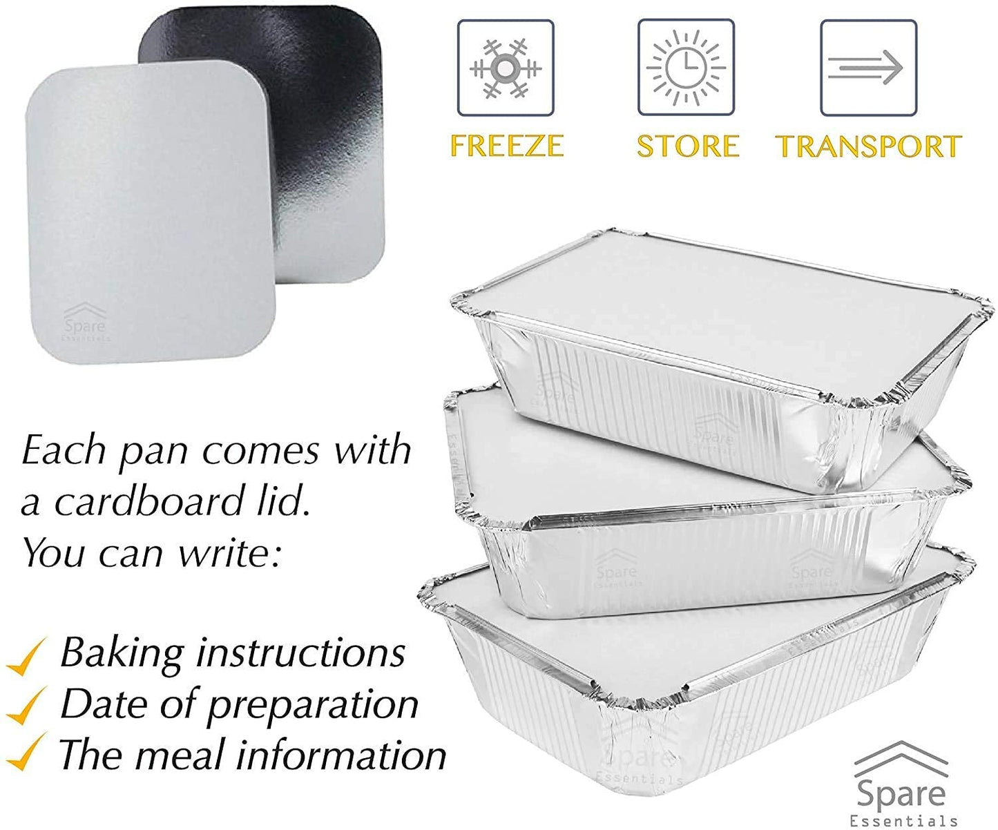 Houme Aluminium disposable Foil Containers with Lid Covers 660ml *25 Pcs