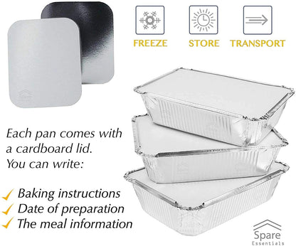 Houme Aluminium disposable Foil Containers with Lid Covers 660ml *25 Pcs