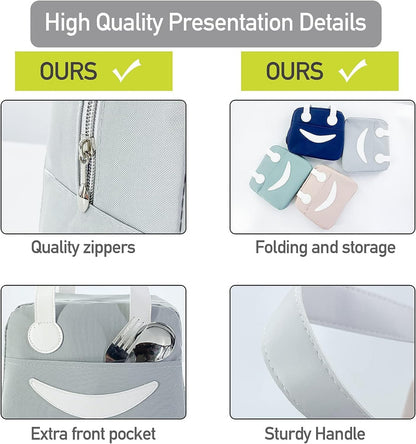 Smiley Lunch Bags for School, Office, Travel with Aluminum Lining, Leakproof | Green