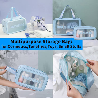 Make up & Toiletry Bags for Cosmetics, Brushes, Accessories Set of 3 - (Blue)