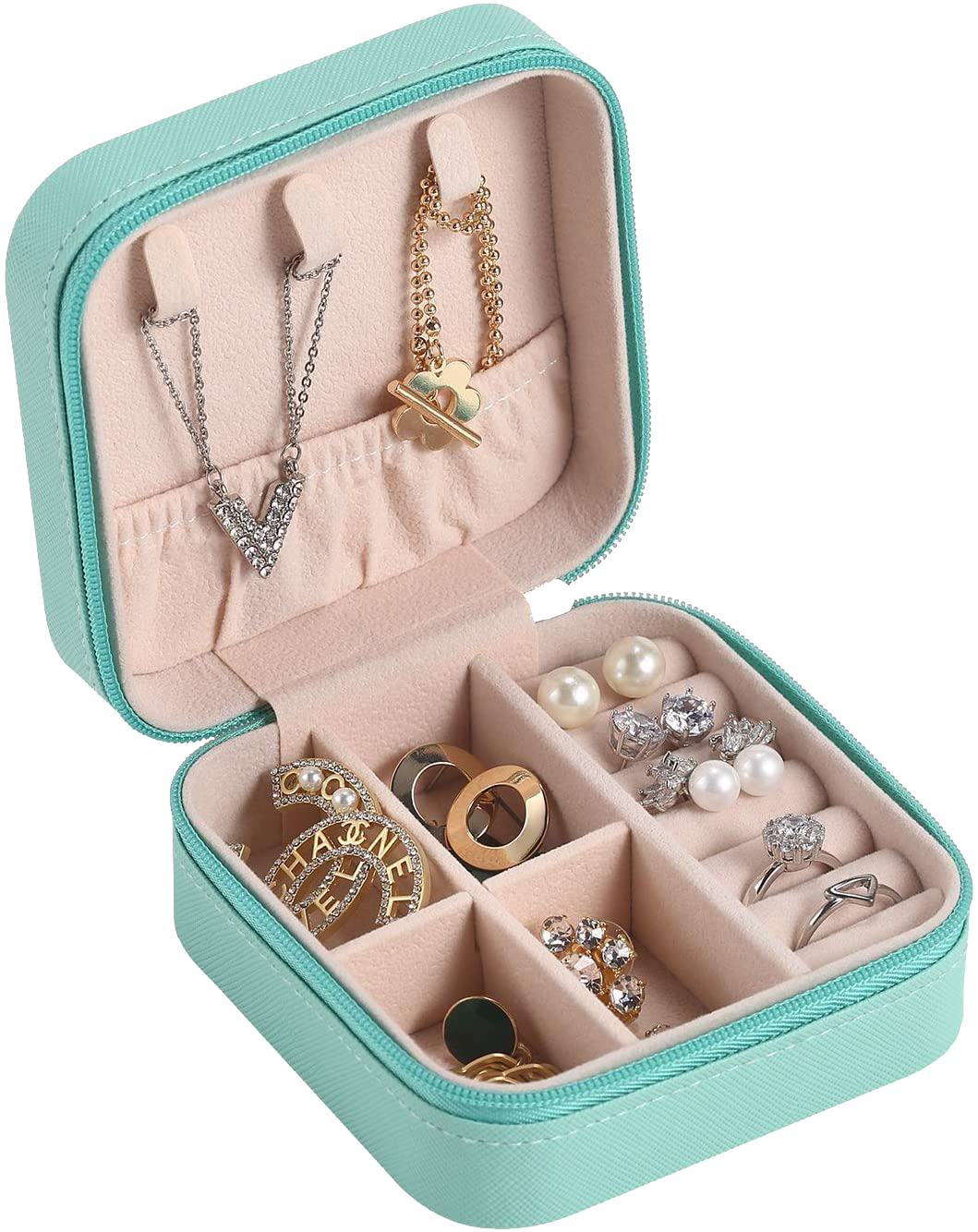 Houme Portable Jewellery Organiser with Dividers & Container for Rings, Earrings, Necklace - Pack of 2