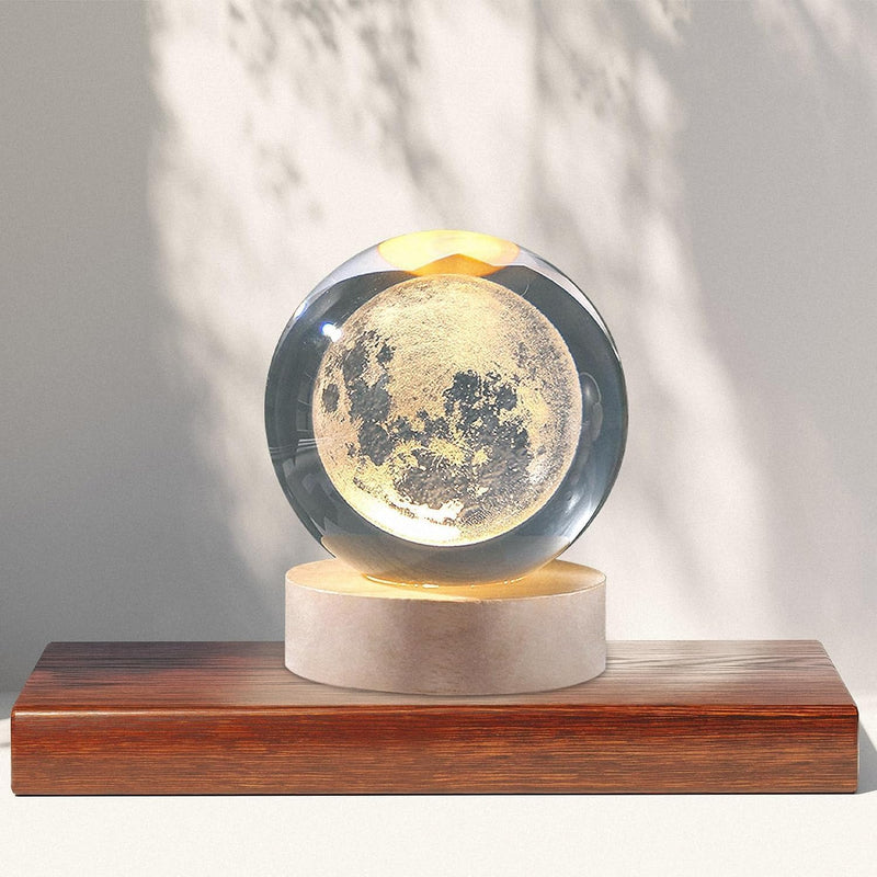 Moon crystal ball night lamp — 6 cm K9 crystal ball on a 6 cm wooden LED base