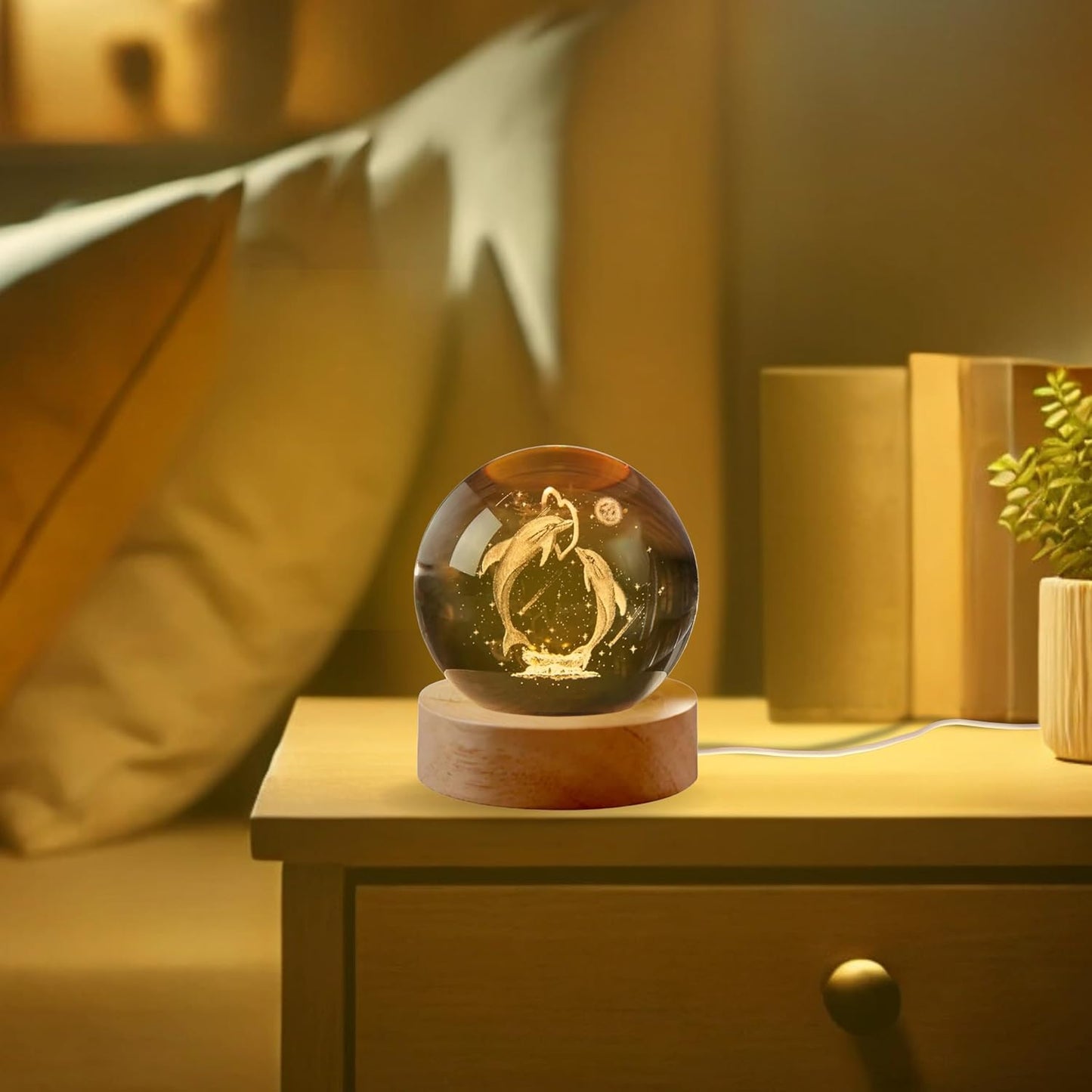 3D Galaxy Crystal Ball Night Lamp with USB Table LED - Dolphins