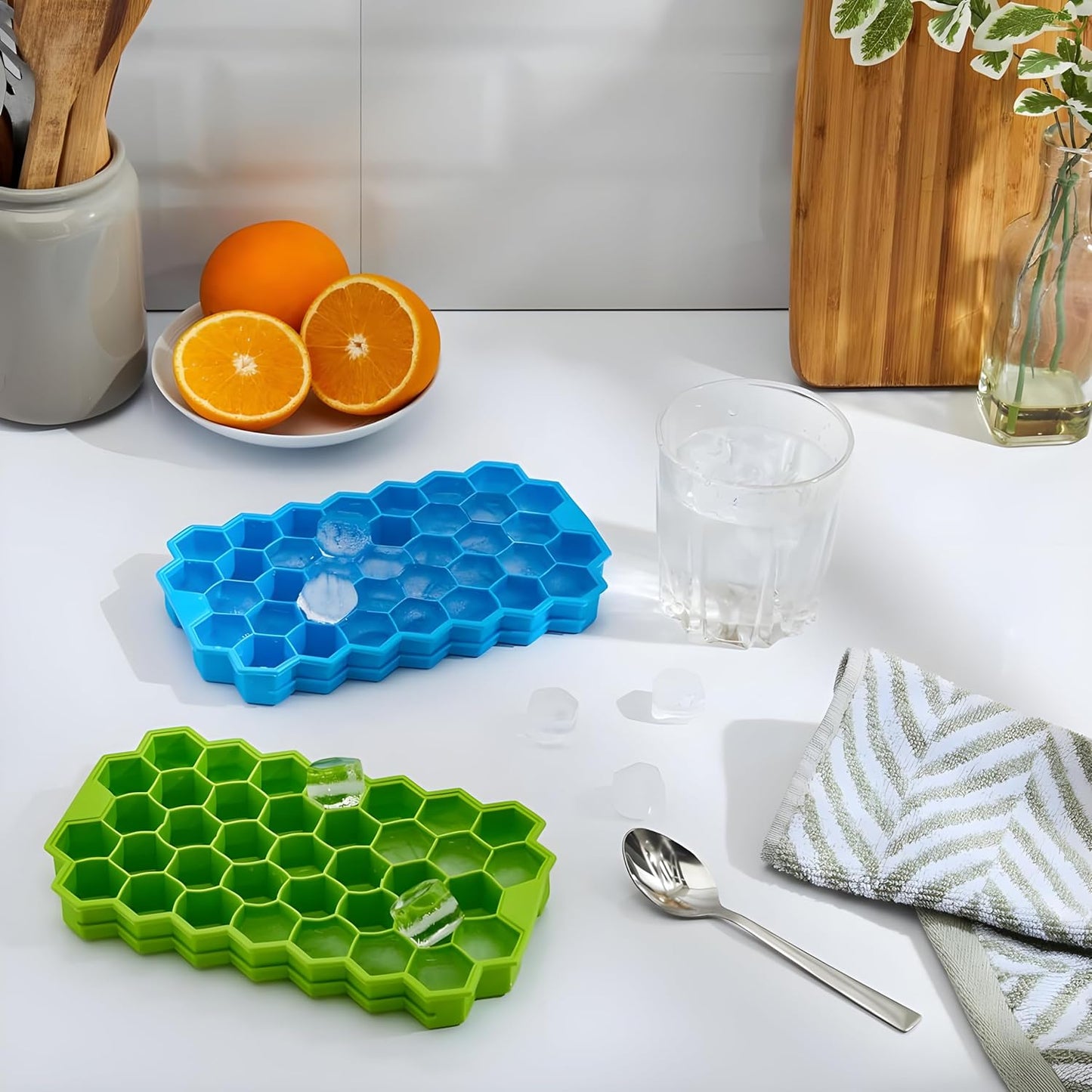 Silicone Honeycomb Ice Cube Tray for Freezer 37 Cavity - Green