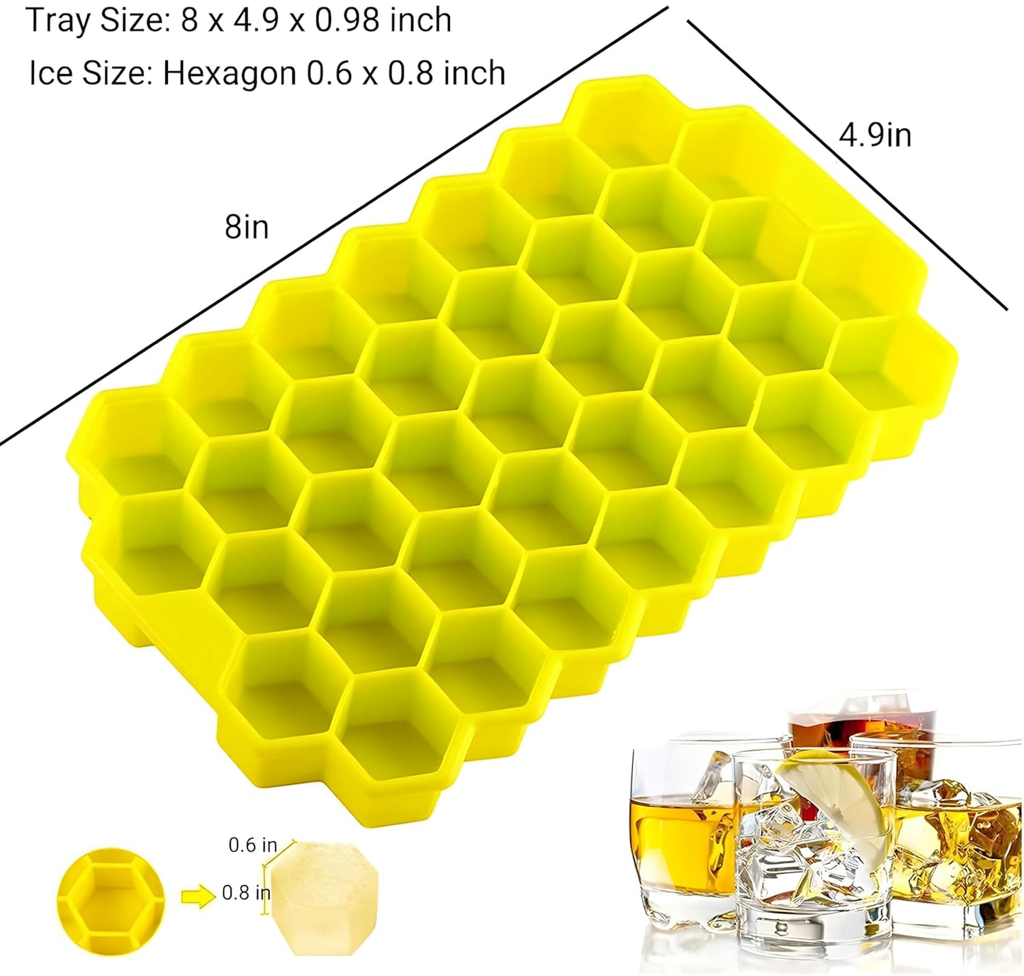 Silicone Honeycomb Ice Cube Tray for Freezer 37 Cavity - Green