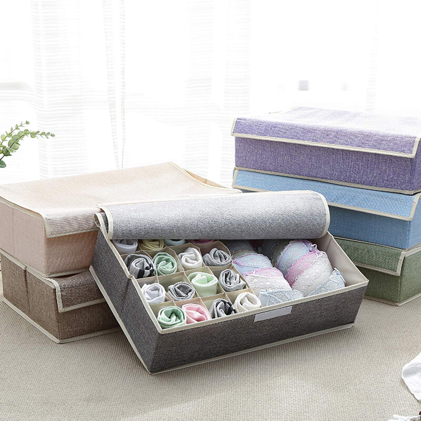 Innerwear Organizer 16+1 Compartment Non-Smell Non Woven Foldable Fabric Storage Box | Grey
