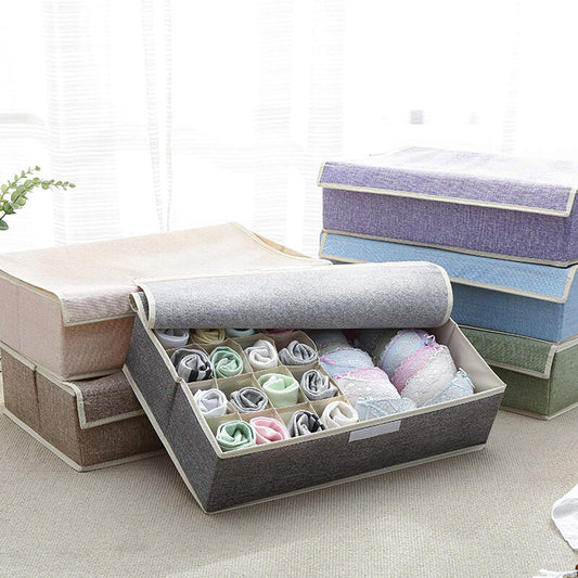 Innerwear Organizer 16+1 Compartment Non-Smell Non Woven Foldable Fabric Storage Box | Grey