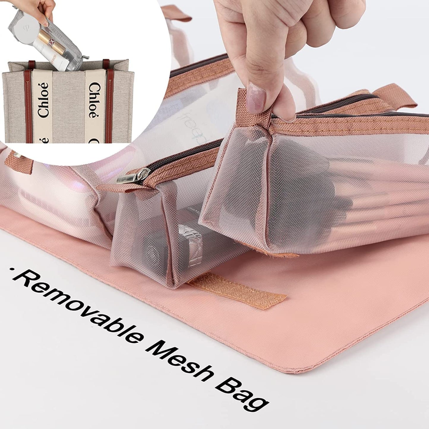 Roll Up Makeup Hanging Bag with 4 Detachable Compartments (Pink)