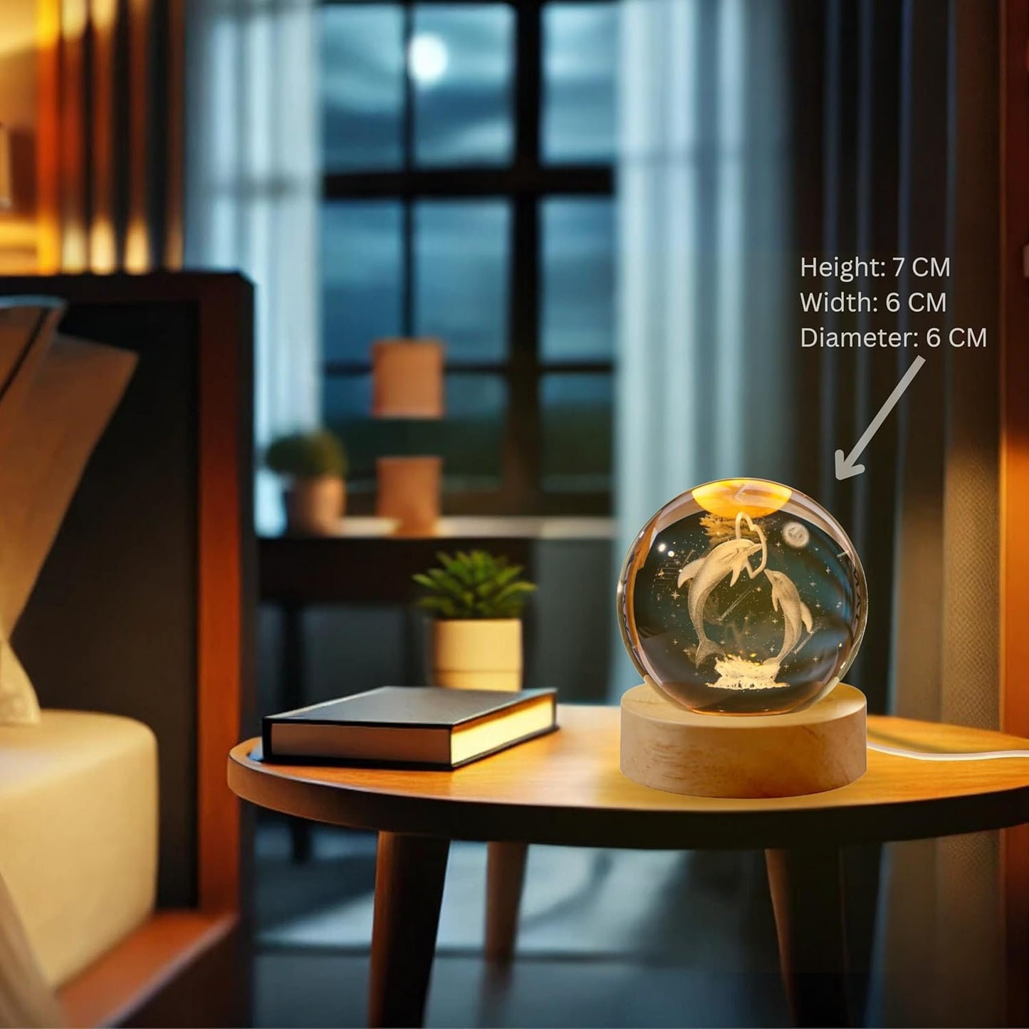 3D Galaxy Crystal Ball Night Lamp with USB Table LED - Dolphins