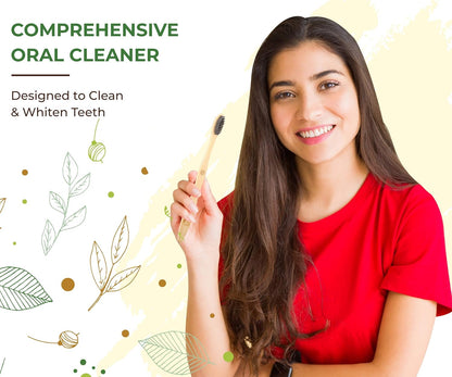 Eco Friendly Bamboo Brush For Adults, Charcoal Soft Bristle, Pack of 6