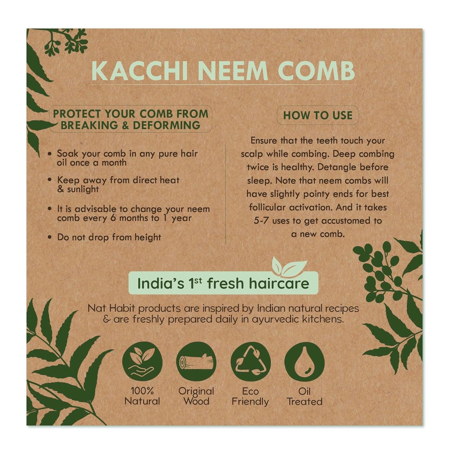 Houme Wooden Neem Hair Comb | Hair Straightening and Frizz Control + Shampoo Comb