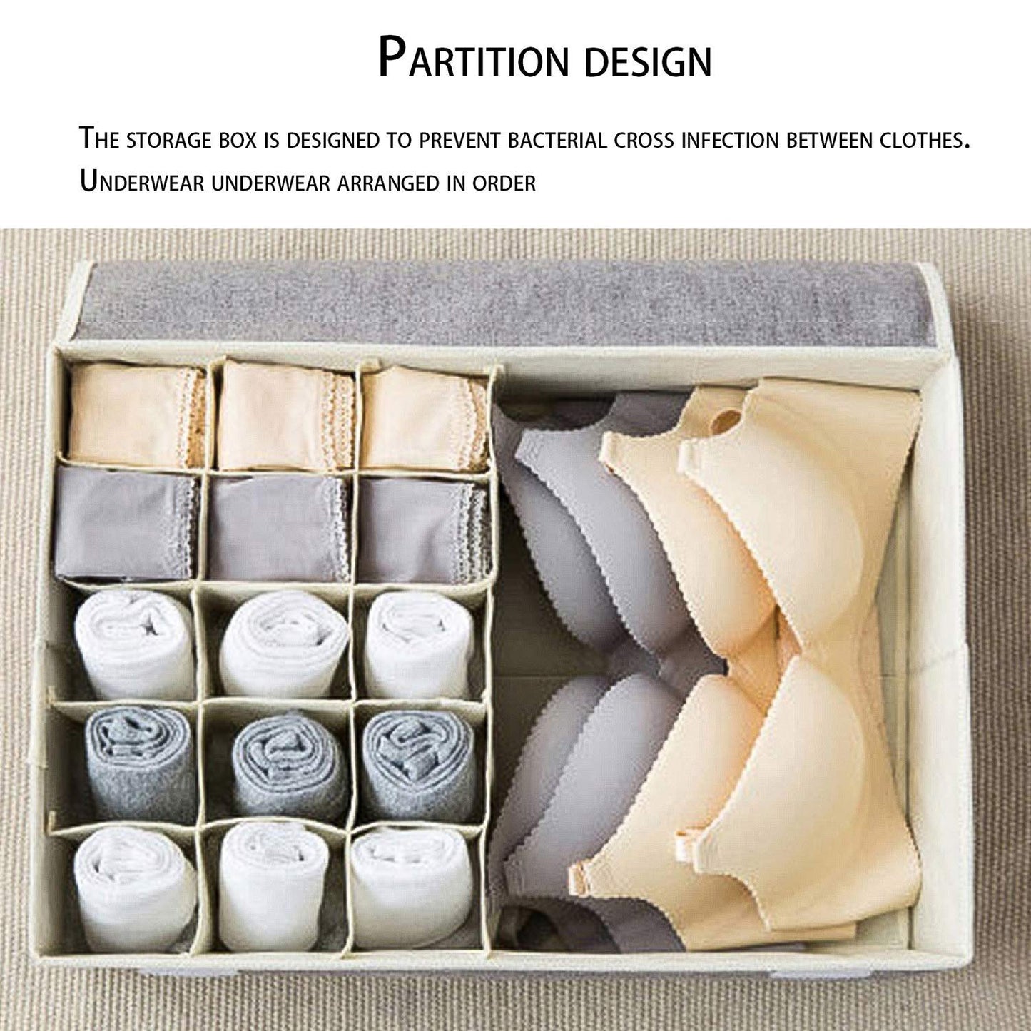 Innerwear Organizer 16+1 Compartment Non-Smell Non Woven Foldable Fabric Storage Box | Grey