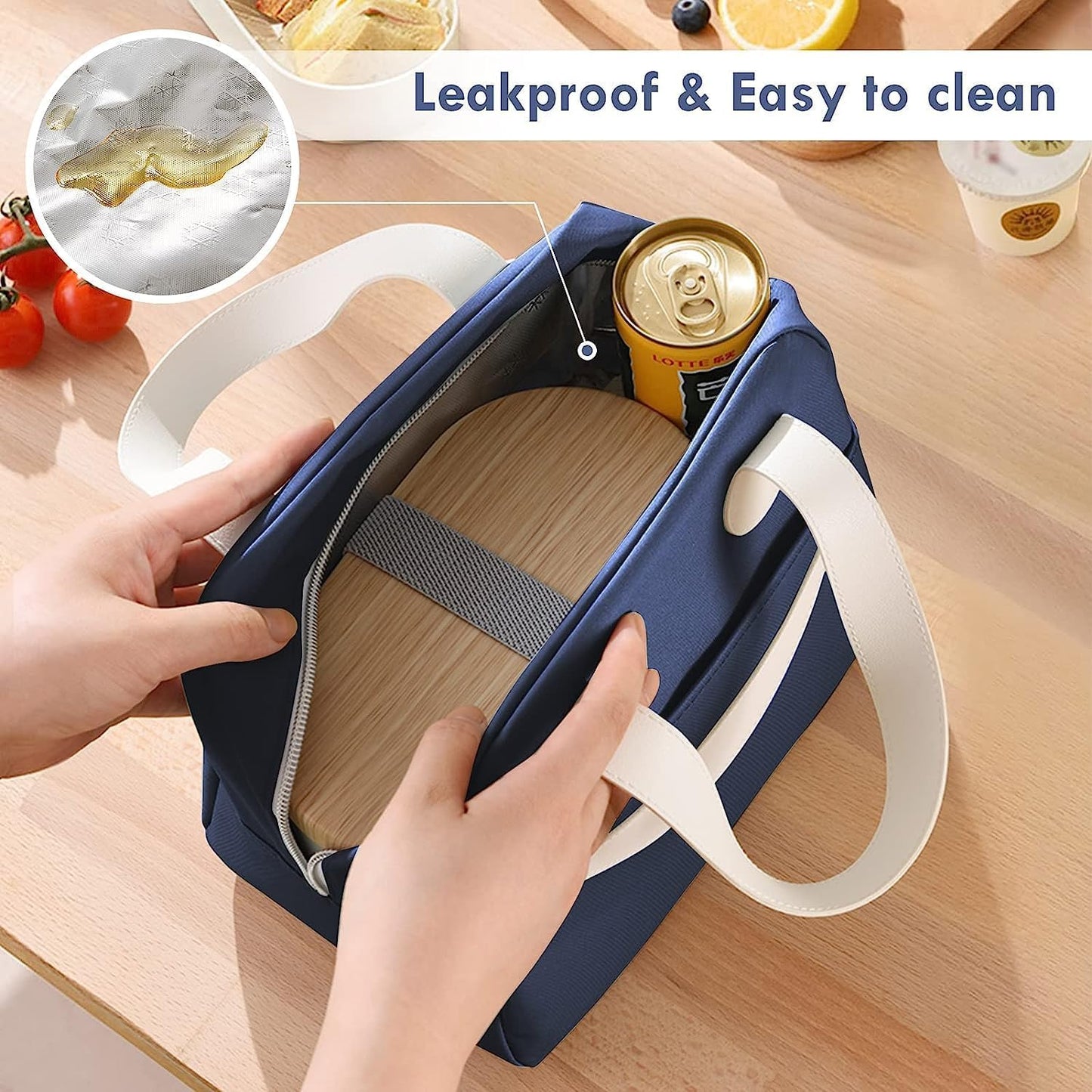 Smiley Lunch Bags for School, Office, Travel with Aluminum Lining, Leakproof | Navy Blue