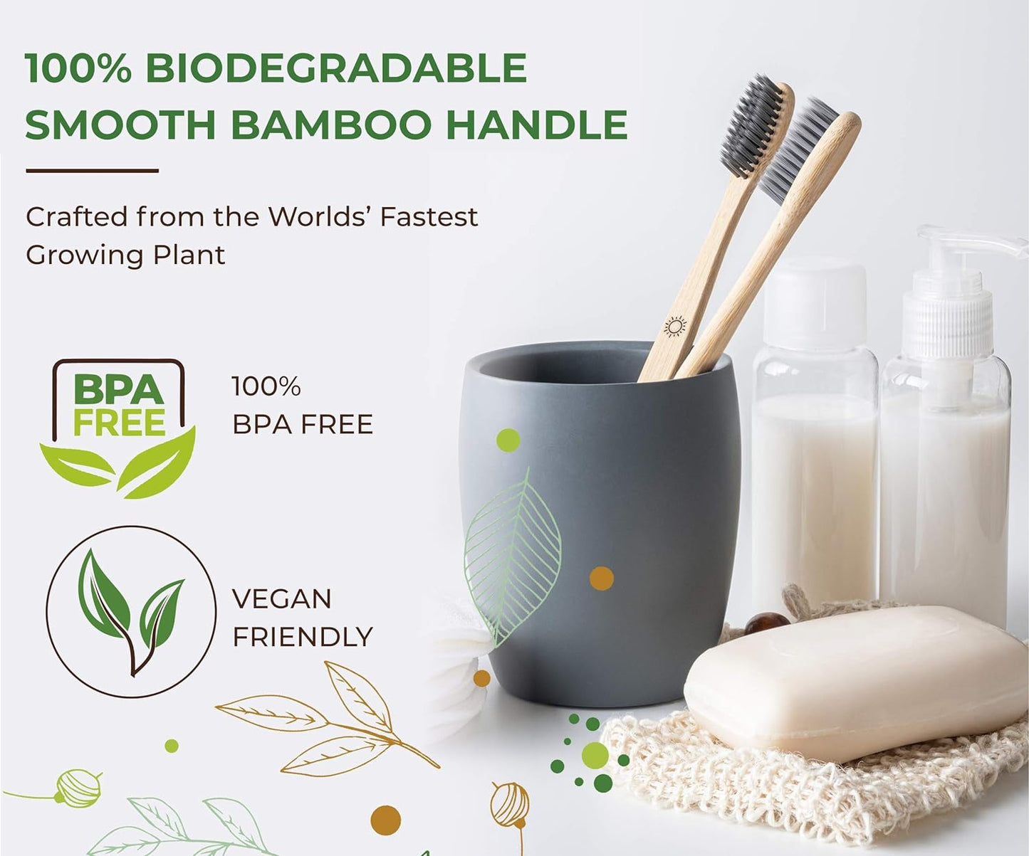 Eco Friendly Bamboo Brush For Adults, Charcoal Soft Bristle, Pack of 6