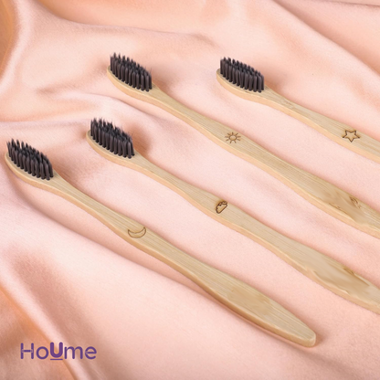 Eco Friendly Bamboo Brush For Adults, Charcoal Soft Bristle, Pack of 6