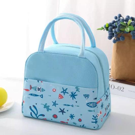 Insulated Lunch Bag | Portable and Reusable : Blue Fish Design (Half Print)