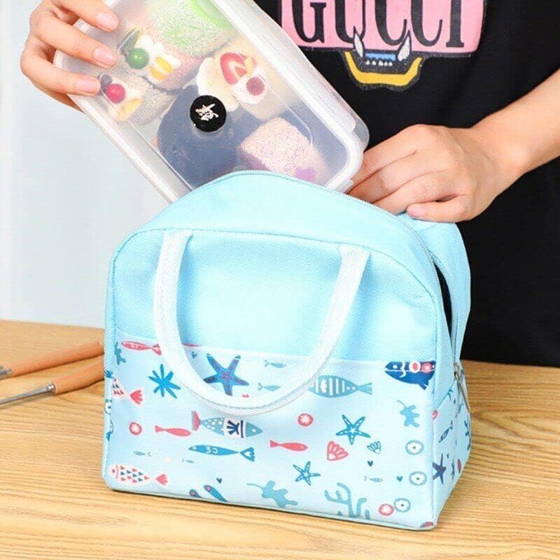 Insulated Lunch Bag | Portable and Reusable : Blue Fish Design (Half Print)