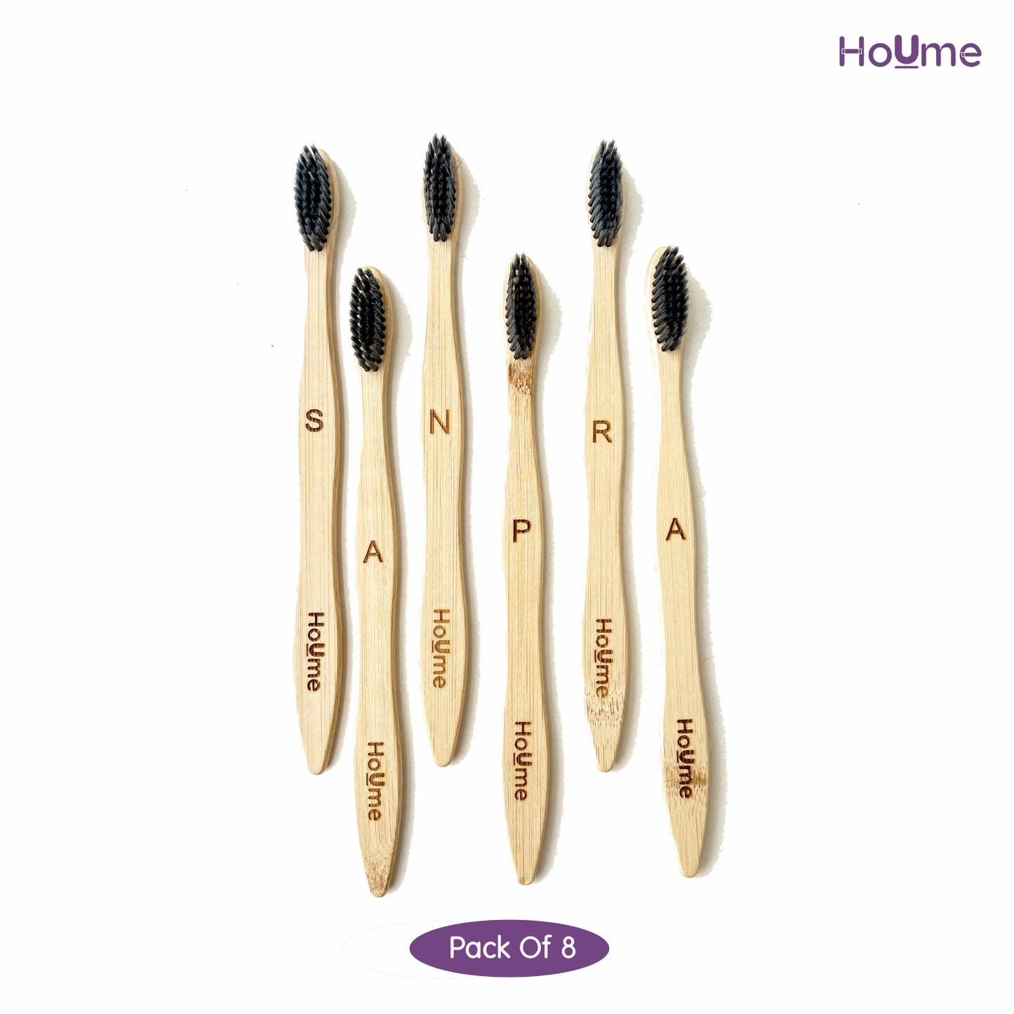 Eco Friendly Bamboo Brush For Adults, Charcoal Soft Bristle, Pack of 8