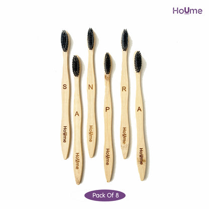 Eco Friendly Bamboo Brush For Adults, Charcoal Soft Bristle, Pack of 8