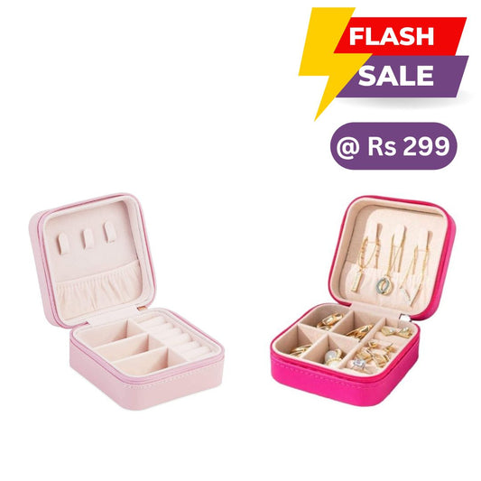 Houme Portable Jewellery Organiser with Dividers & Container for Rings, Earrings, Necklace - Pack of 2 (Pink + Light pink)