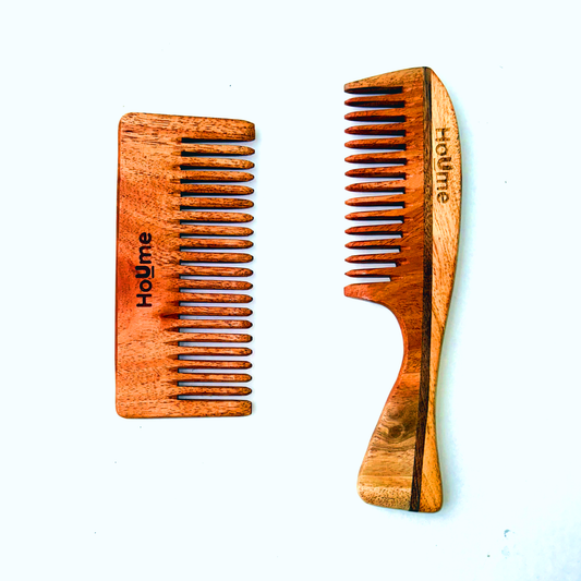 Houme Wooden Neem Hair Comb | Hair Straightening and Frizz Control + Shampoo Comb