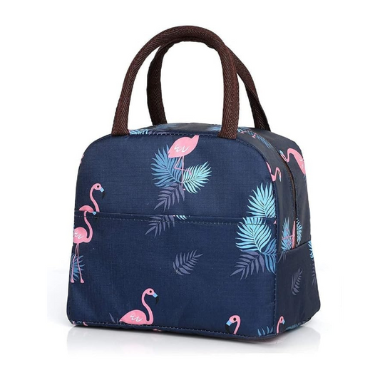 Navy Blue Flamingo Insulated Lunch Bag | Portable and Reusable (Full Print)