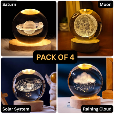 3D Crystal Ball Night Lamp with USB - Gifting Combo (Pack of 4)