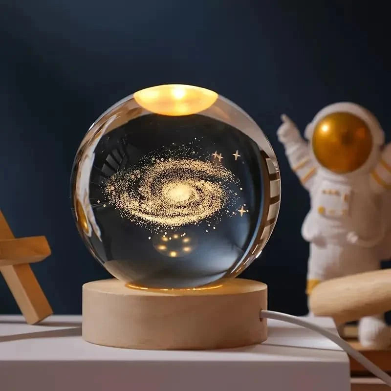 3D Crystal Night Lamp with Warm White LED & Wooden Base | 10+ Designs