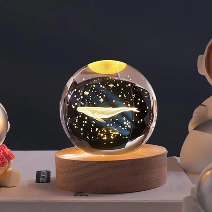 3D Crystal Night Lamp with Warm White LED & Wooden Base | 10+ Designs