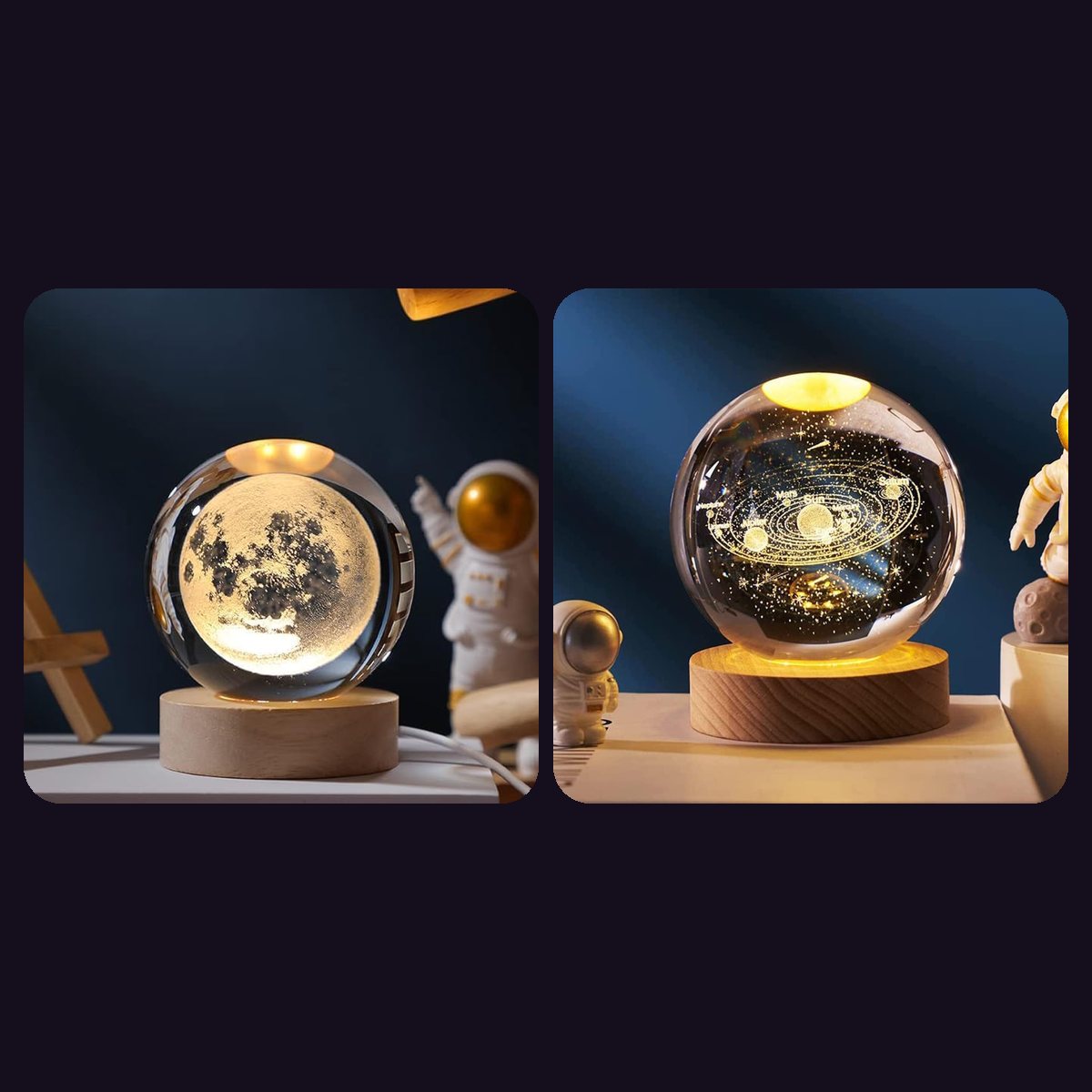 Moon & Solar Duo crystal ball lamps — 2 lamps: Moon, Solar System