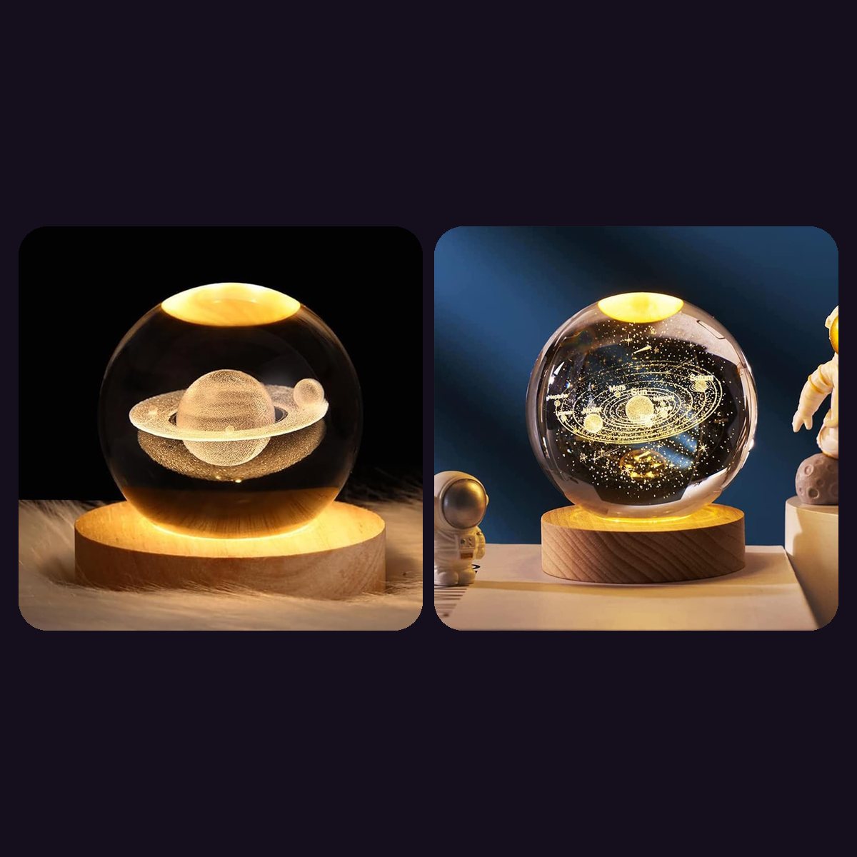 Saturn & Solar Duo crystal ball lamps — 2 lamps: Saturn, Solar System