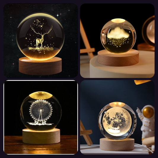 New Home Set Combo crystal ball lamps — 4 lamps: Deer, Cloud, Ferris Wheel, Moon