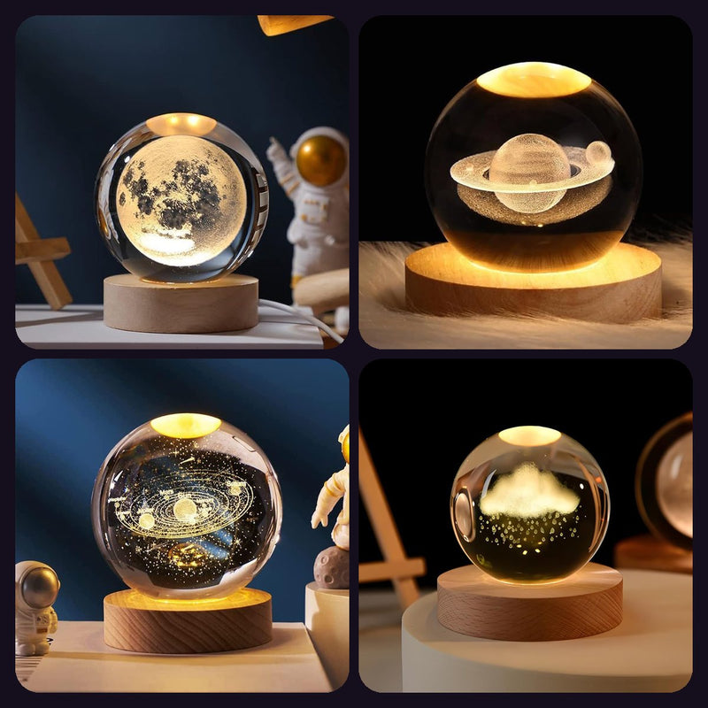 Space Collection Combo crystal ball lamps — 4 lamps: Moon, Saturn, Solar System, Cloud